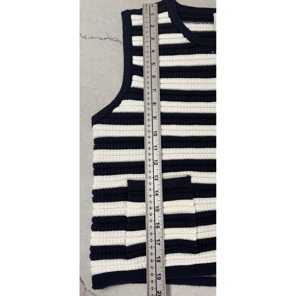Joie Costal Grandma-core Sweater Vest Navy White Chic Gold Button textured Knit - Picture 7 of 10